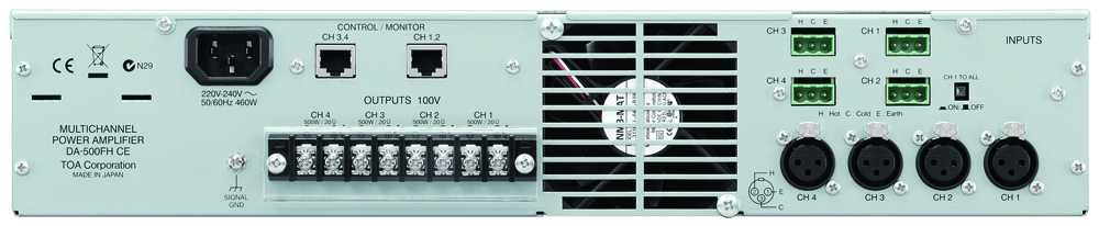 Tăng âm số 4 kênh 4x500W trở kháng cao: DA-500FH | TOA