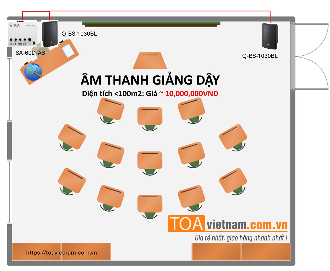 Combo âm thanh TOA cho lớp họp 20-30 học sinh, giá chưa tới 10 triệu