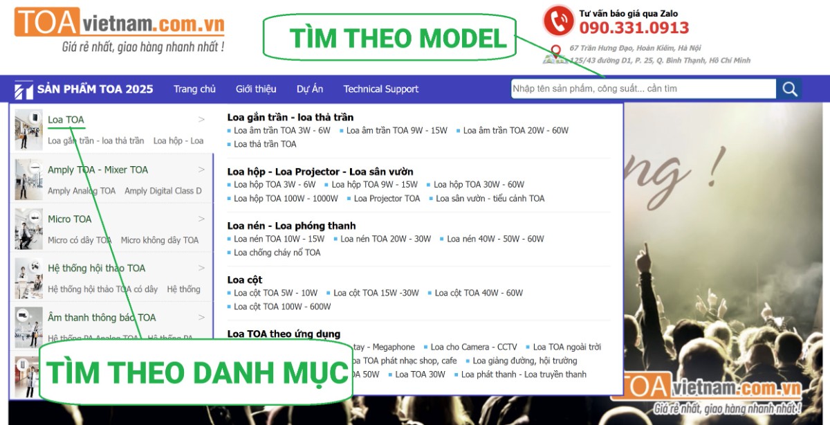 tìm kiếm sản phẩm TOA