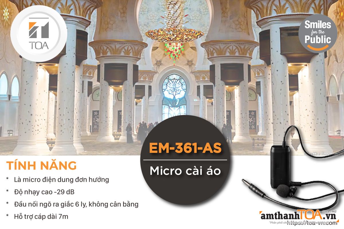 Đặc điểm chính của micro cài cổ áo, có dây EM-361-AS