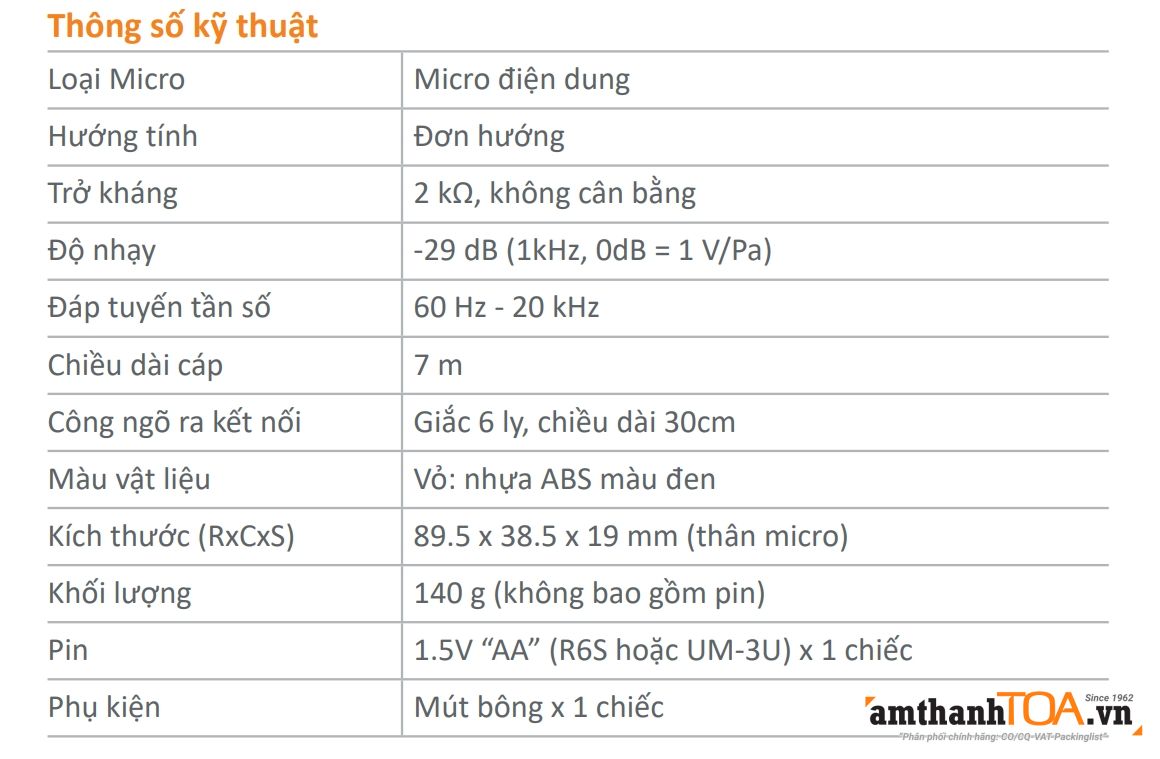 Đặc điểm chính của micro cài cổ áo, có dây EM-361-AS Đặc điểm chính của micro cài cổ áo, có dây EM-361-AS