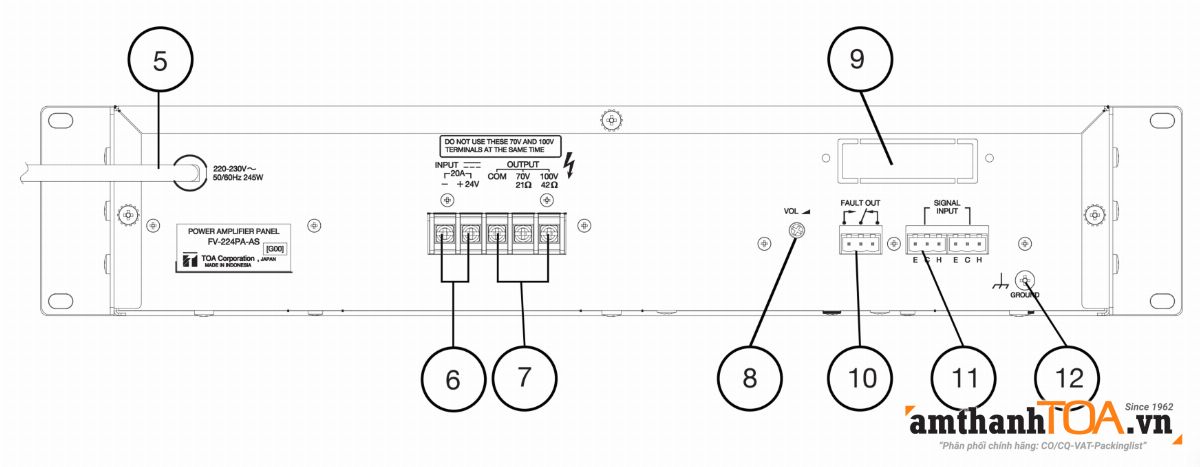 Mặt sau amply 240W TOA FV-224PA-AS Mặt sau amply 240W TOA FV-224PA-AS
