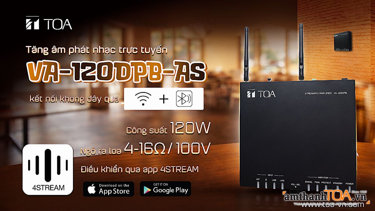 VA-120DPB-AS amply phát nhạc trực tuyến - kết nối không dây qua Wifi và Bluetooth